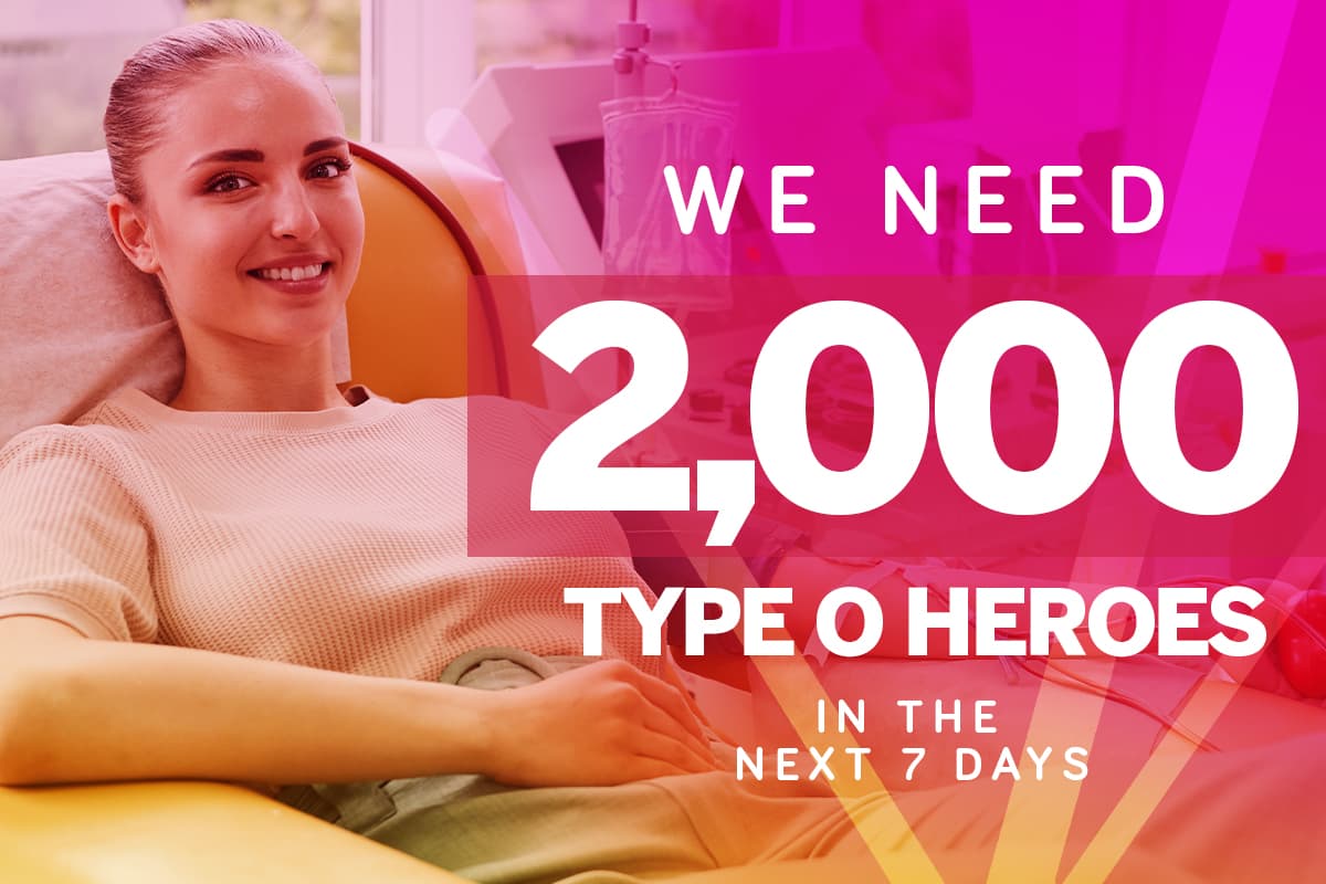 Urgent! Low blood alert! Type O donors needed NOW.